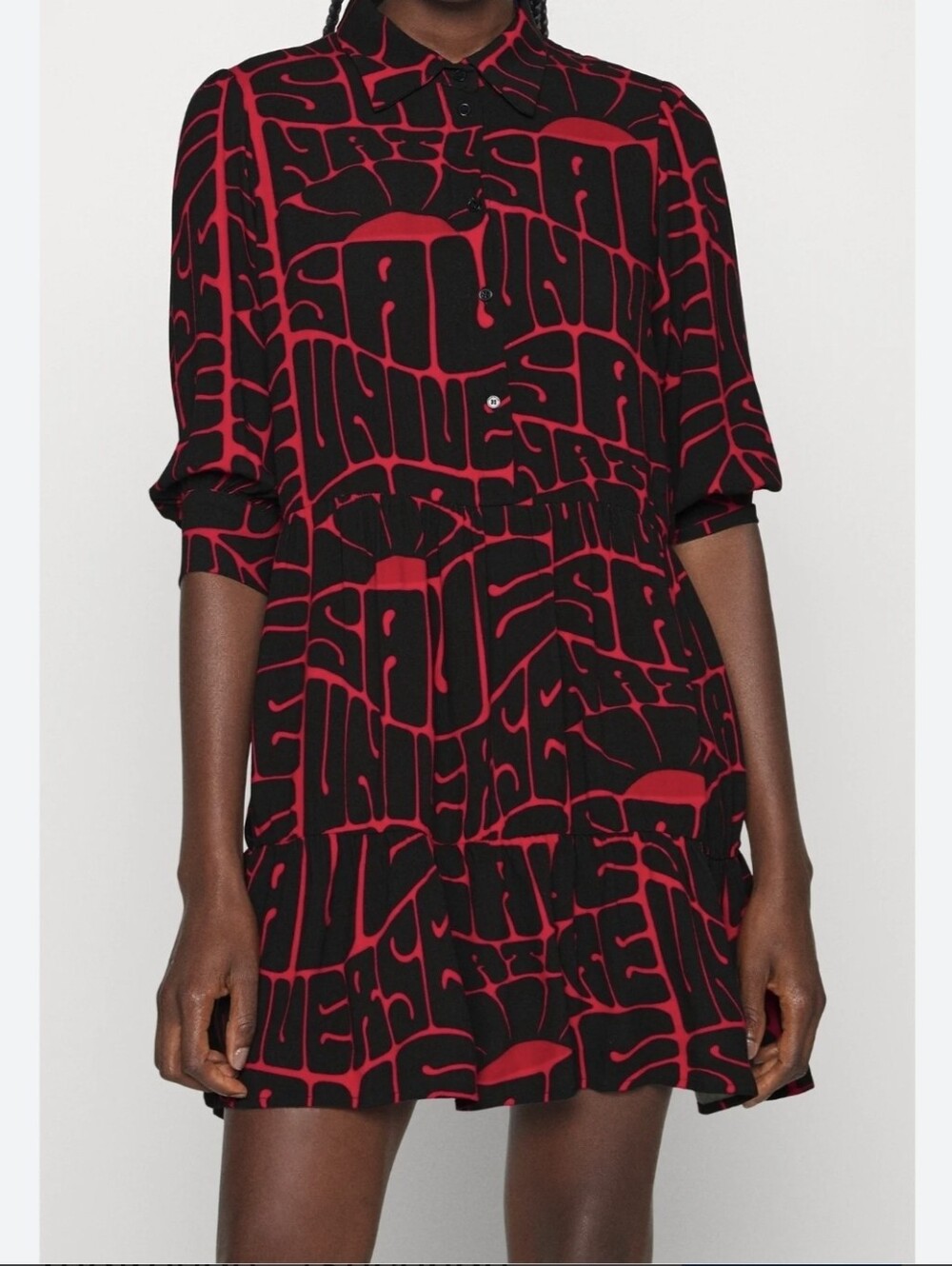 Desigual Red and Black Graphic Mini Shirt Dress